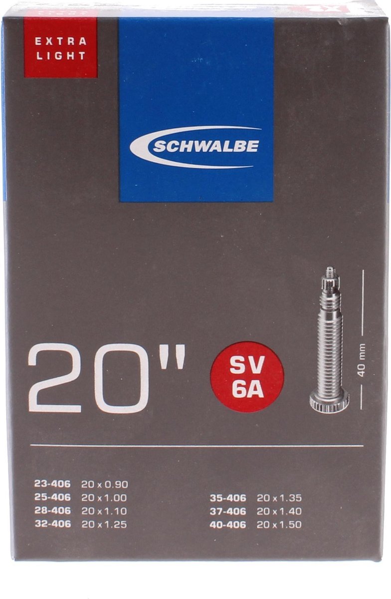 schwalbe sv6a x light binnenband fiets frans ventiel 40 mm 20 x 1 1 8 1 1 4 150