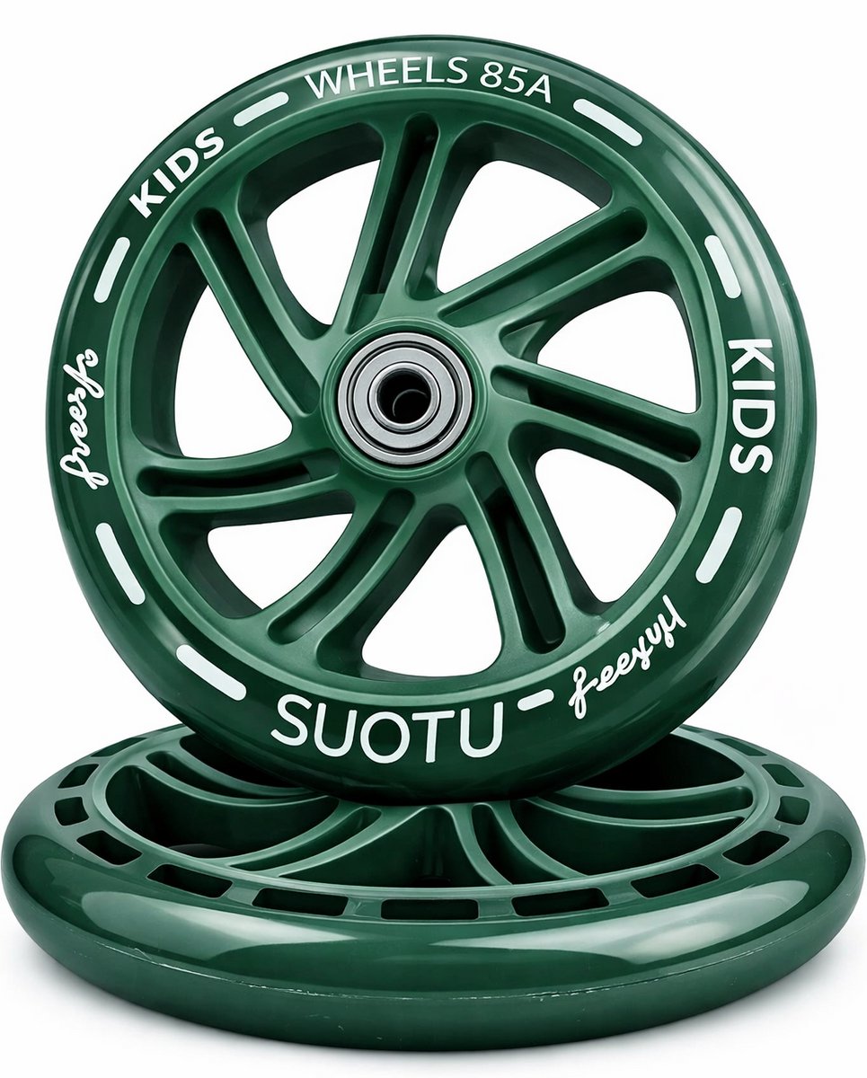 Suotu Kinderstep Wielen Set - 2 Stuks - 145mm Lichtgevende Wielen - Militair groen Step kopen online