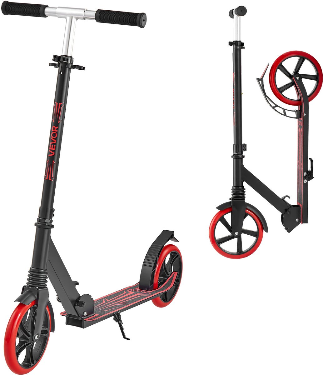 VEVOR Scooter (2 Wielen) voor Kinderen Vanaf 8 Jaar, Stadsscooter/Straatscooter met In Hoogte Verstelbaar Stuur, Antislip Deck en Lichtgewicht Frame, Opvouwbare Step tot 100 Kg, Zwart + Rood Step kopen online