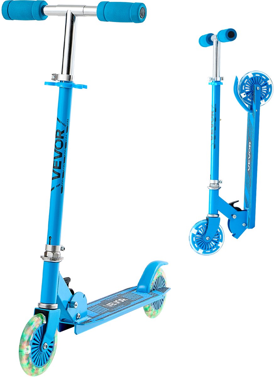 VEVOR Step (2 Wielen) voor Kinderen Vanaf 3 Jaar, Stadsstep, Kinderstep met Lichtgevende Wielen, In Hoogte Verstelbaar Stuur, Antislip Deck en Opvouwbaar Frame, Step tot 50 Kg, Blauw Step kopen online
