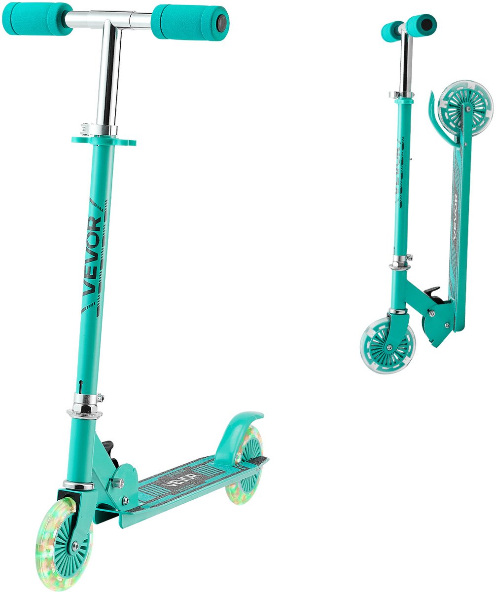 VEVOR Step (2 Wielen) voor Kinderen Vanaf 3 Jaar, Stadsstep, Kinderstep met Lichtgevende Wielen, in Hoogte Verstelbaar Stuur, Antislip Deck en Opvouwbaar Frame, Step Tot 50 KG, Groen Step kopen online