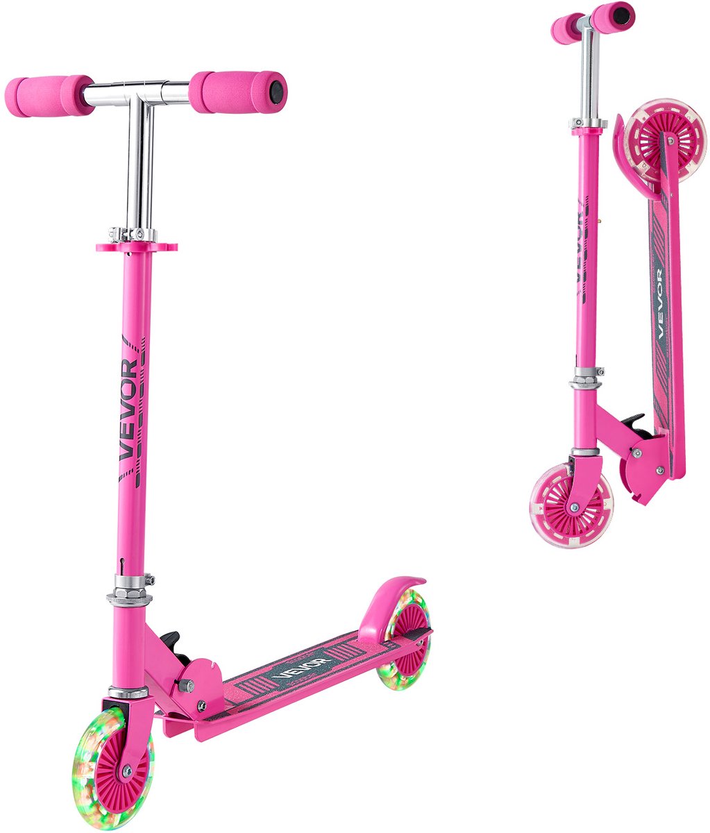 VEVOR Step (2 Wielen) voor Kinderen Vanaf 3 Jaar, Stadsstep, Kinderstep met Lichtgevende Wielen, in Hoogte Verstelbaar Stuur, Antislip Deck en Opvouwbaar Frame, Step Tot 50 KG, Roze Step kopen online