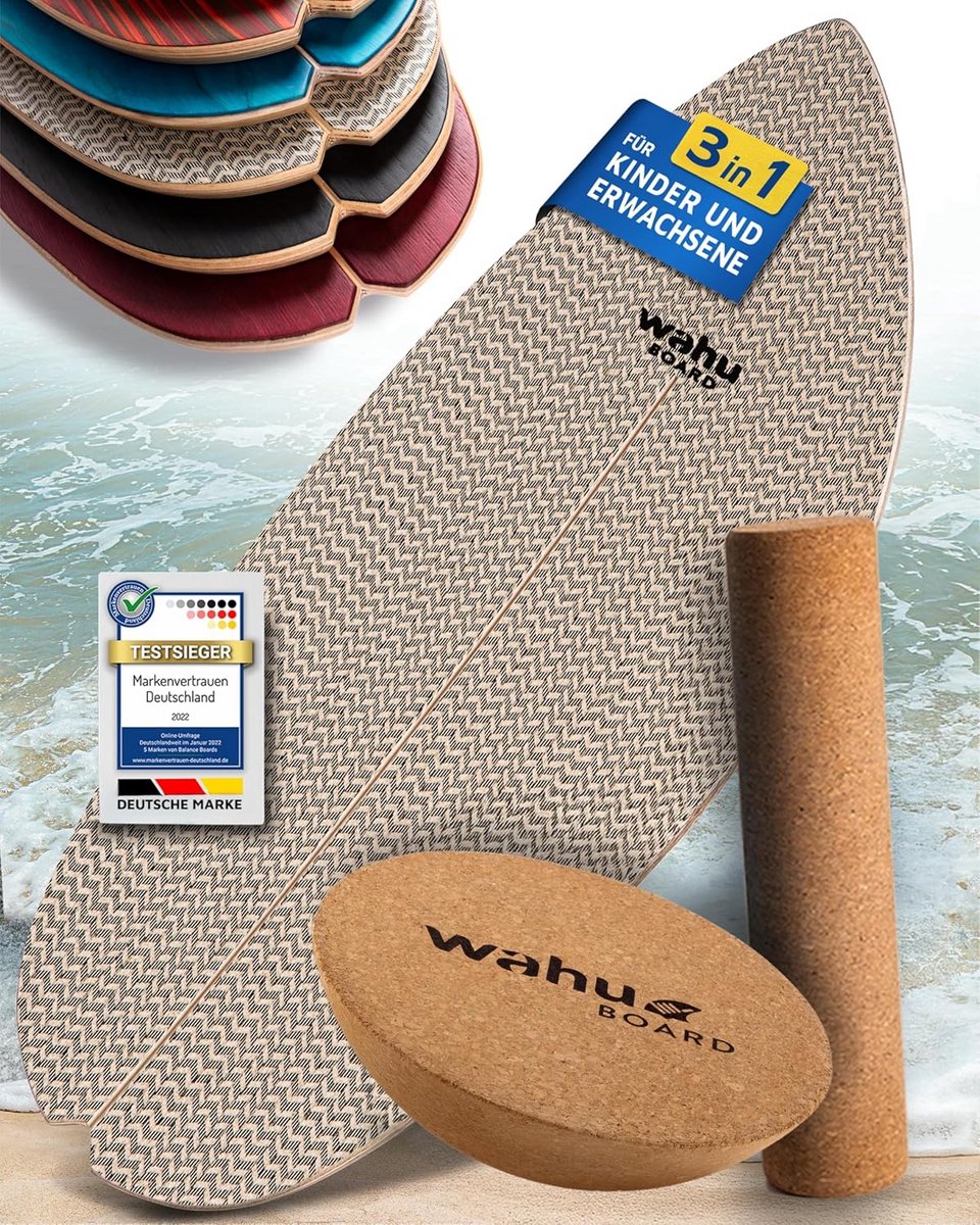 wahu board houten balansbord met unieke rocker vorm en incluseif rol