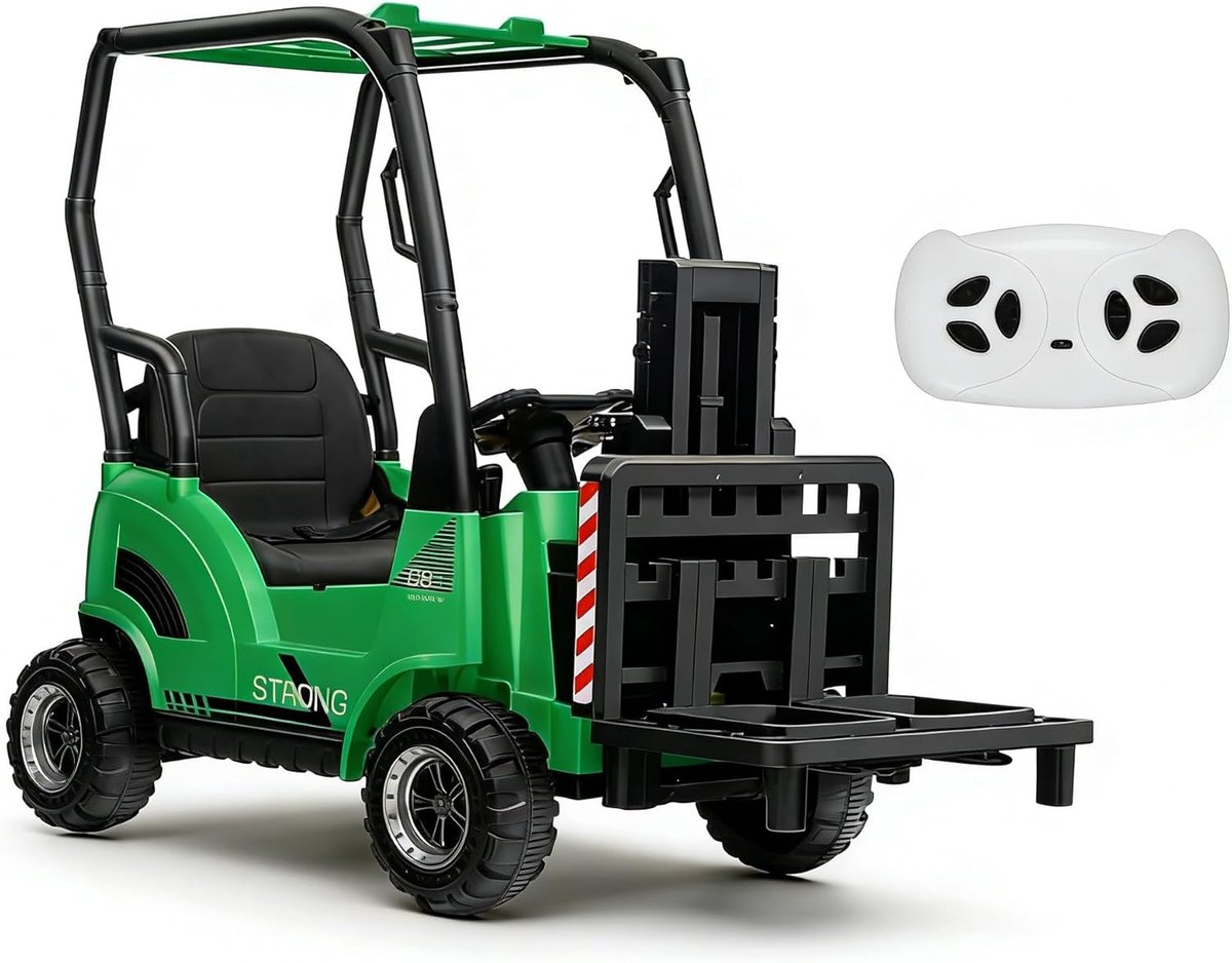 12v elektrische heftruck voor kinderen groen met hefvorken pallet afstandsbediening muziek usb mp3 2 snelheden veilig voor kinderen vanaf 3 jaar