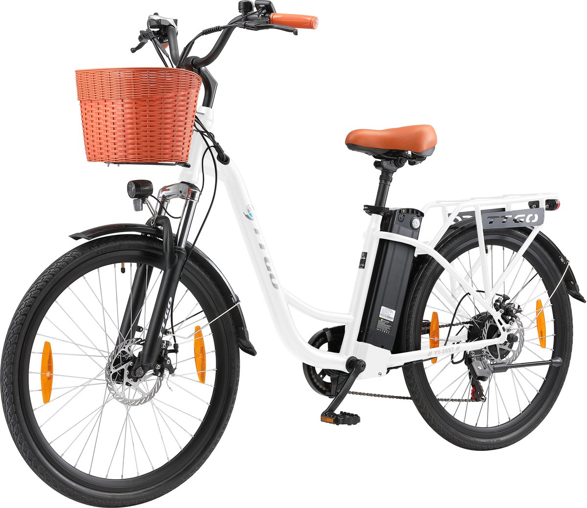 26-inch Elektrische Fiets - 250W Motor - 36V14.5Ah Accu - 26x1.75" Banden - Instap Frame - LED Display - Max Snelheid 25km/u - 75 km Bereik - Shimano 6 Versnellingen - Stadsfiets voor Dames en Heren - Wit Fiets (elektrisch) kopen online