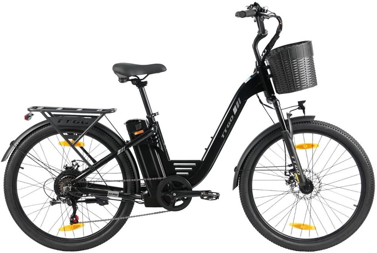 26-inch Elektrische Fiets - Motor 250W - 36 V 18 Ah accu - elektrische stadsfiets en e-Dutch bike met - Aluminium frame - maximaal bereik 120 km - Shimano 7 versnellingen - LCD-display -Waterdicht -Zwart Fiets (elektrisch) kopen online