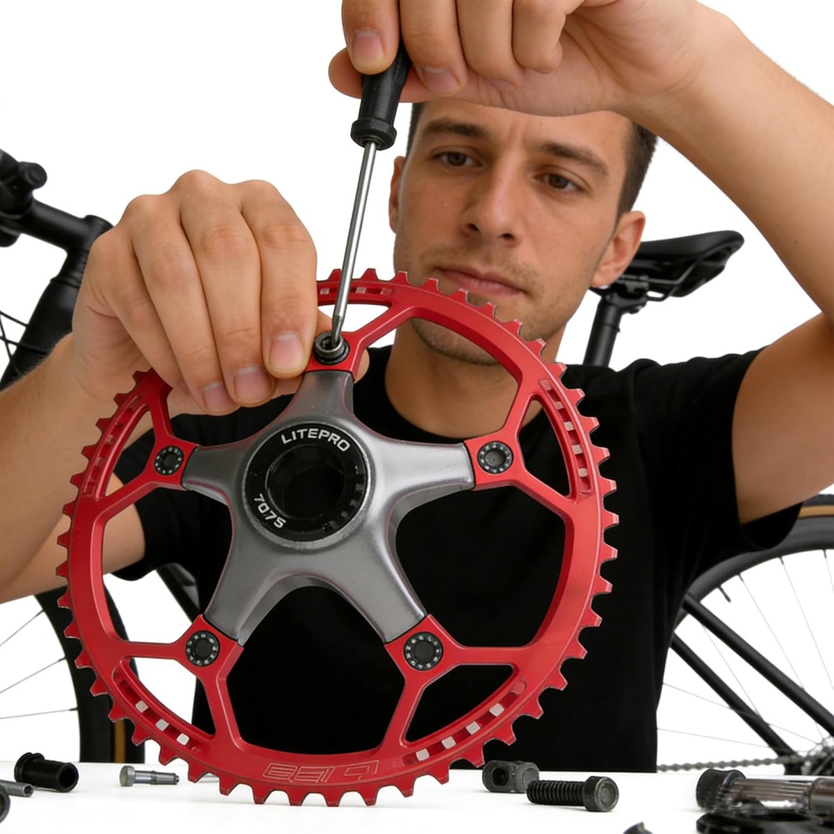 5pcs bicycle crankset screw single chainring bolts 6 5mm aluminium alloy m8 crankset chain ring bolts single chainwheel bolts nuts mtb disc screws voor road mountain bike bmx