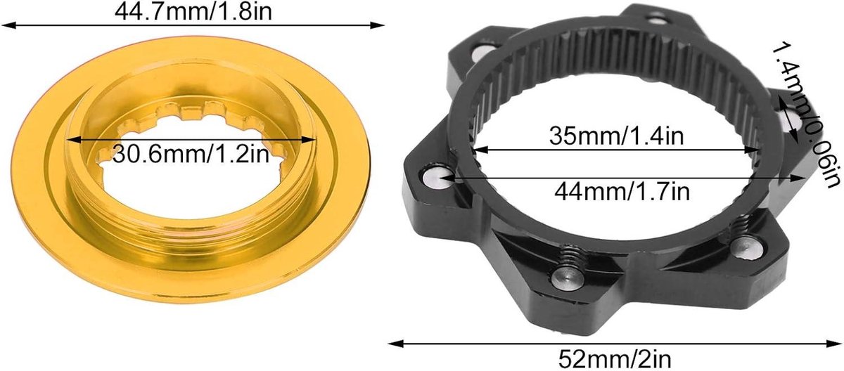 Adapterset voor Mountainbike Schijfremmen - Zwart en Goud - 6 Bouten - Fietsaccessoire voor Center Lock Conversie Fiets kopen online