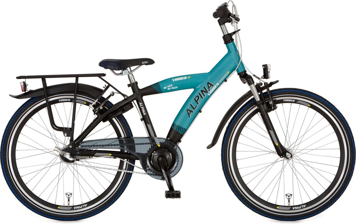 Alpina Yabber J24 Jet Black Metallic Matt - Pacific Blue M. Kinderfiets kopen online