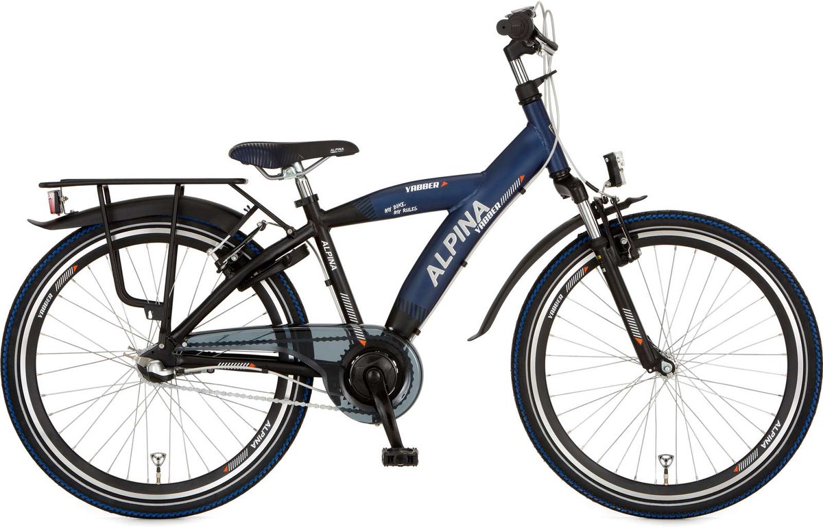 Alpina Yabber J24 Jet Black Metallic Matt - Sporty Blue Ma. Kinderfiets kopen online
