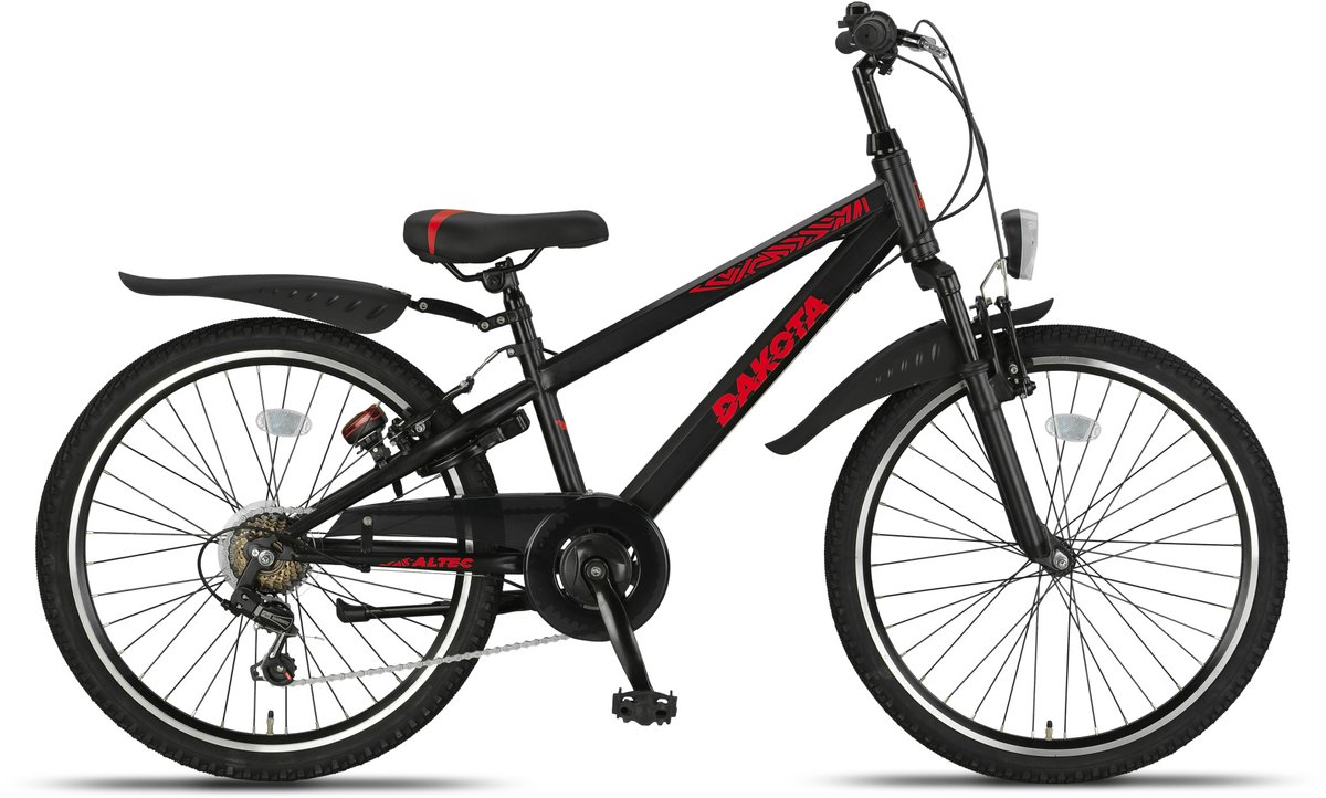 Altec Dakota Mountainbike - Jongensfiets 24 Inch - Kinderfiets voor 8 tot 12 Jaar - 130-145 cm - 7V - V-Brakes - Zwart Kinderfiets kopen online