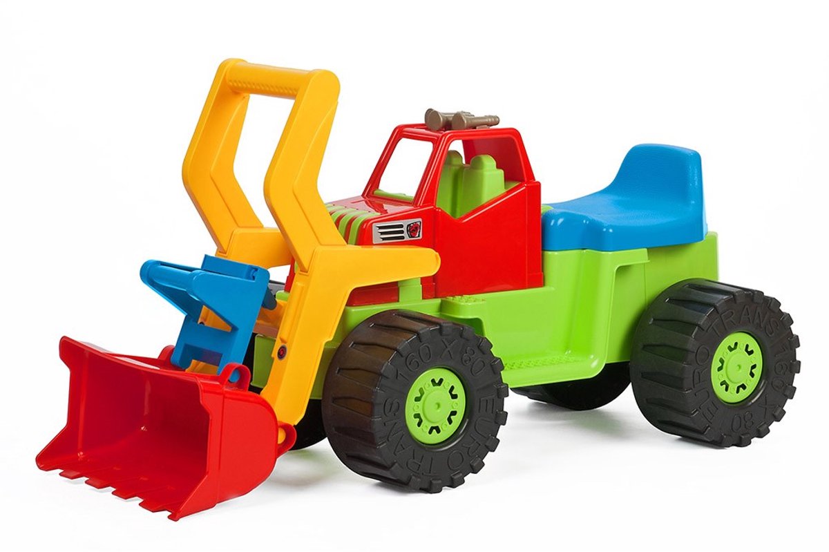 bayo springkussen kinderlader groen 74 cm plastic bouwmachine motoriek opbergvak kinderdagverblijf ce keurmerk