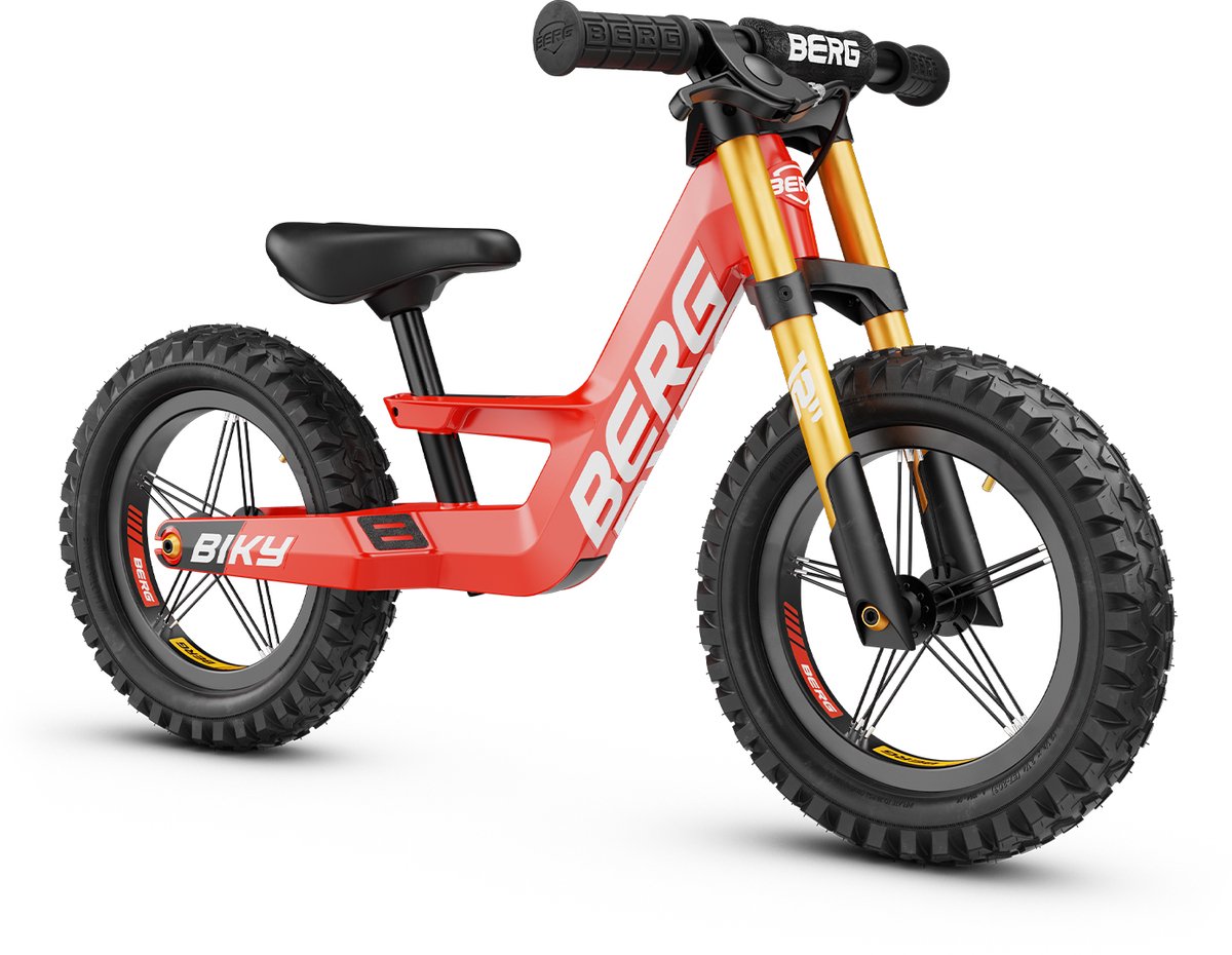 BERG Biky Cross Red Loopfiets - 12 inch - Met handrem - Lichtgewicht frame van magnesium - 2 tot 5 jaar - Rood Loopfiets kopen online