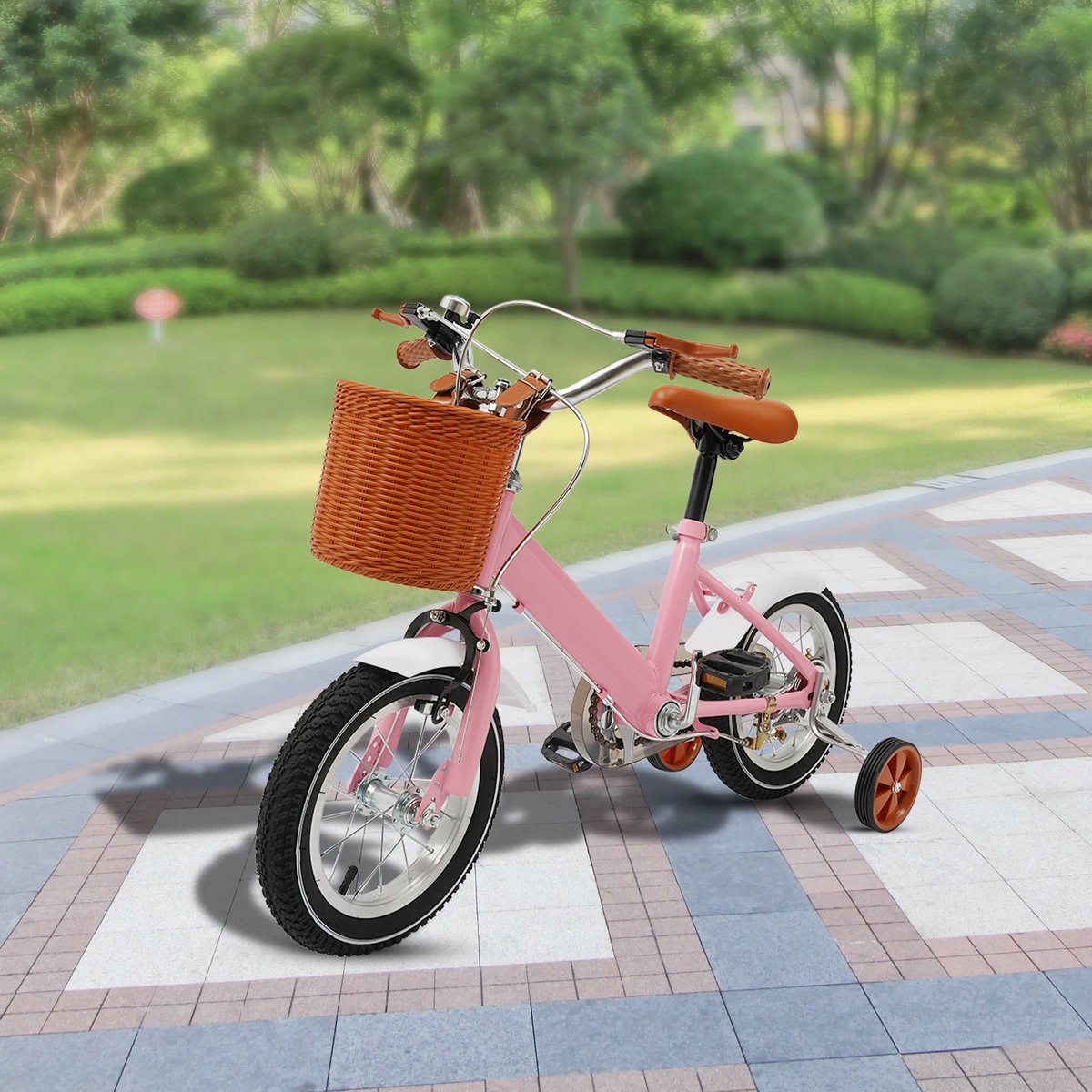 Bosko 12inch Kinderfiets - Mand vooraan zijwieltjes - Kinderfietsen - Leeftijden 2-4 jaar - roze Kinderfiets kopen online