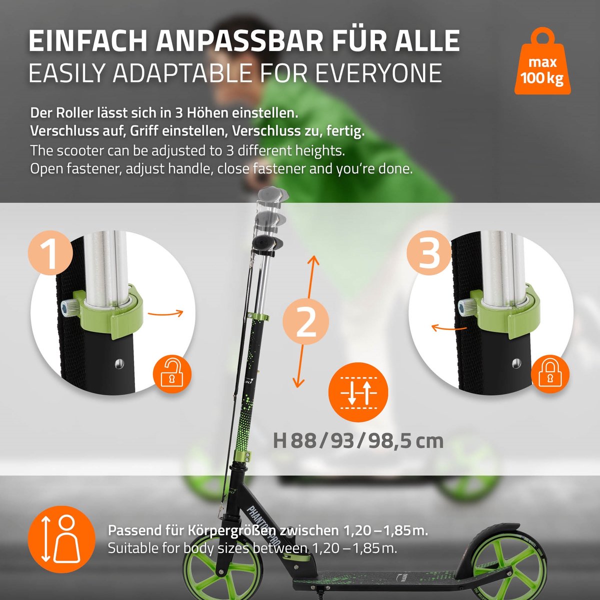 city scooter groen opvouwbaar en in hoogte verstelbaar scooter met xxl wielen hauki tetroller kickscooter
