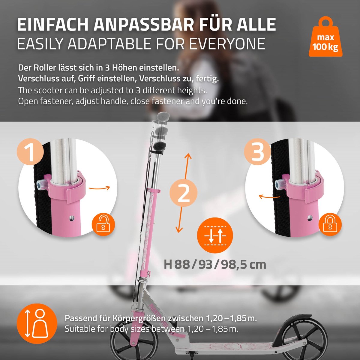 City scooter roze opvouwbare en in hoogte verstelbare step met XXL wielen Hauki step & kick scooter Step kopen online