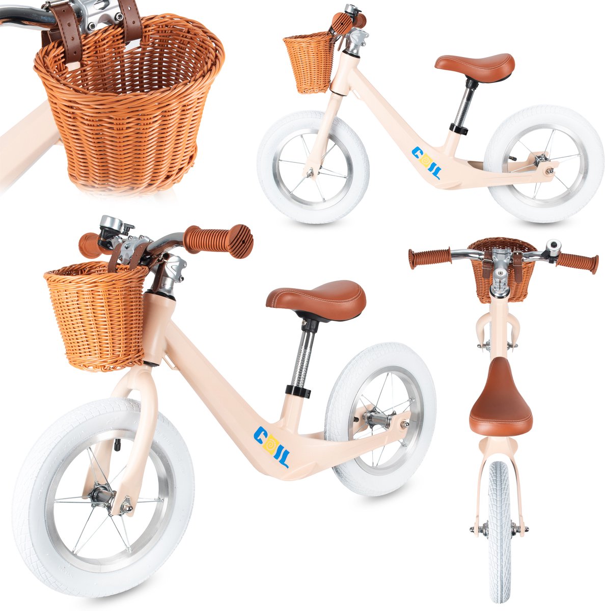 COIL Loopfiets met Rieten Mand – Kinder Loopfiets met Verstelbaar Zadel & Lekvrije Banden – 12 inch wielen - Stijlvol, licht en veilig - Vanaf 2 Jaar - Oranje Loopfiets kopen online