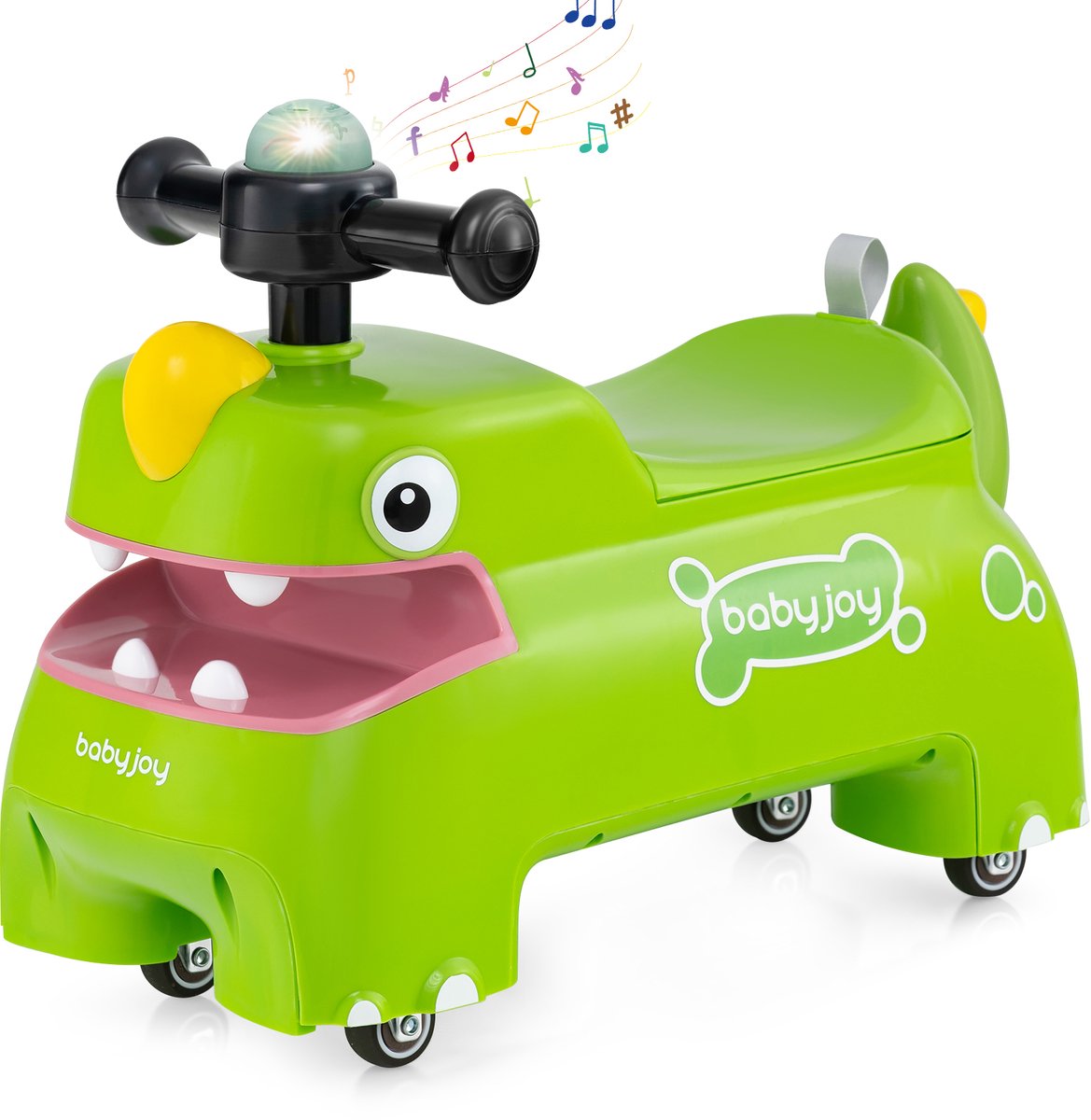 COSTWAY Glijauto, glijvoertuig met opbergruimte onder de zitting, dinosaurus, schuifvoertuig met verlichting, muziek en claxon, glijbaan auto voor kinderen vanaf 1 jaar (groen) Loopfiets kopen online