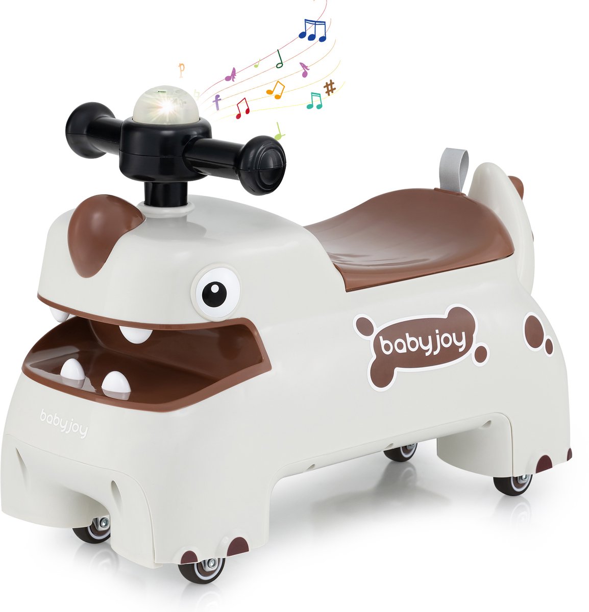 COSTWAY Glijauto, glijvoertuig met opbergruimte onder de zitting, dinosaurus, schuifvoertuig met verlichting, muziek en claxon, voor kinderen vanaf 1 jaar (wit) Loopfiets kopen online