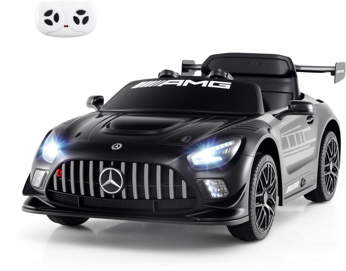 costway mercedes amg elektrische auto voor kinderen 12 v elektrische kinderauto met afstandsbediening 3 snelheden ledlampen en muziek elektrisch voertuig voor kinderen vanaf 3 jaar zwart