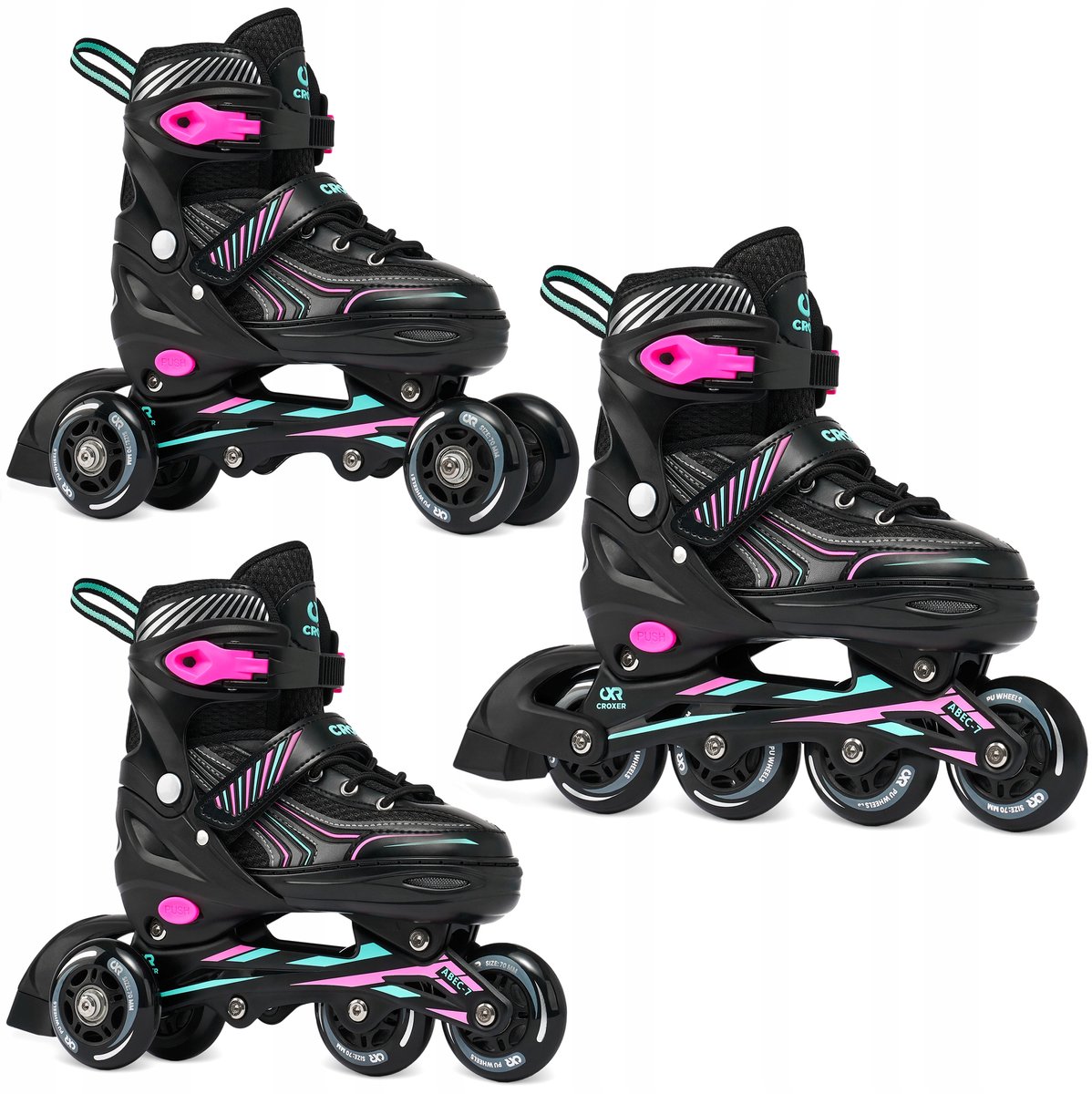 CROXER Optima 3-in-1 skates/rollers, maat 31-34, mint/roze Rolschaatsen kopen online