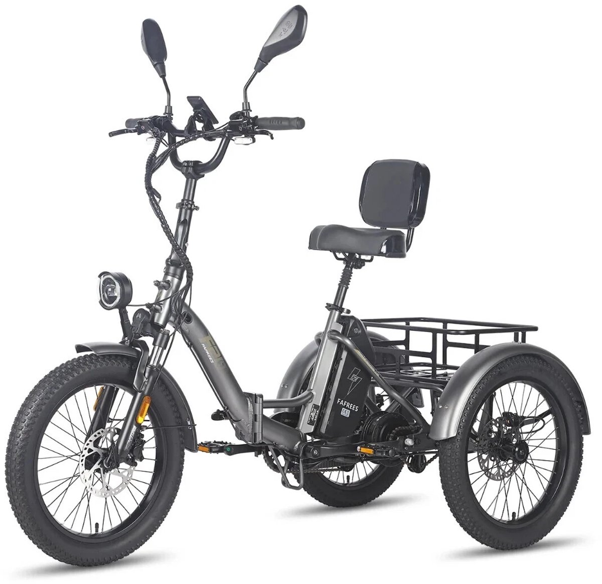 Dik Klapfiets E-Bakfiets 20 Inch 48V 23.45Ah Accu, Hydraulische Schijfremmen Elektrische Fiets, Elektrische Vrachtsfiets 180kg, Grijs Driewieler E-Bike Fiets (elektrisch) kopen online