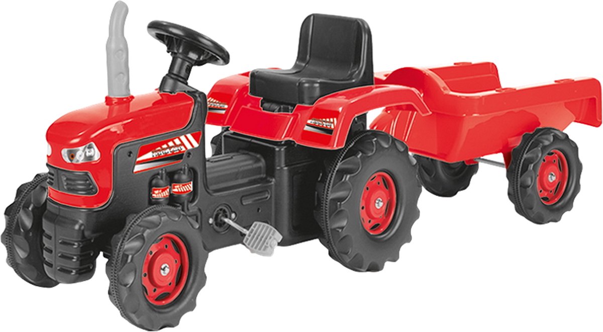 dolu rood traptractor met aanhangwagen 8153