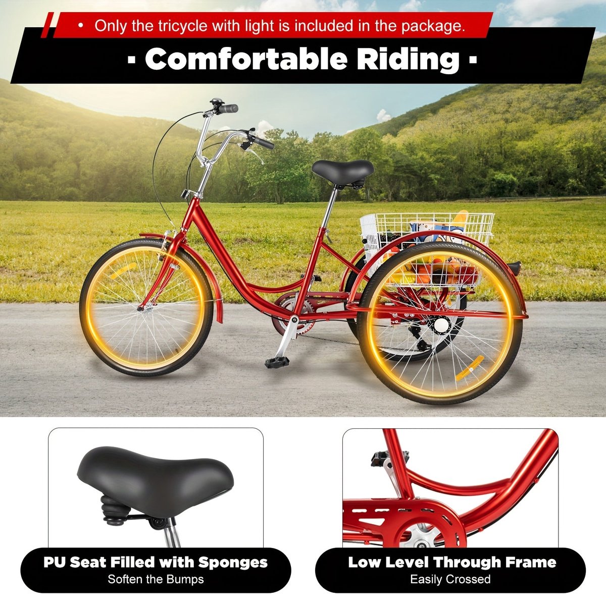 Driewieler Voor Volwassenen – Drie Wiel Fiets – Senioren Fiets – Comfortabele Driewieler – Carbonstaal Frame – 6 Versnellingen – 24 Inch Wielen Fiets kopen online