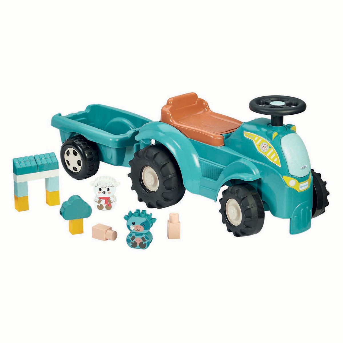 ecoiffier bestuurbare tractor met aanhanger 15dlg