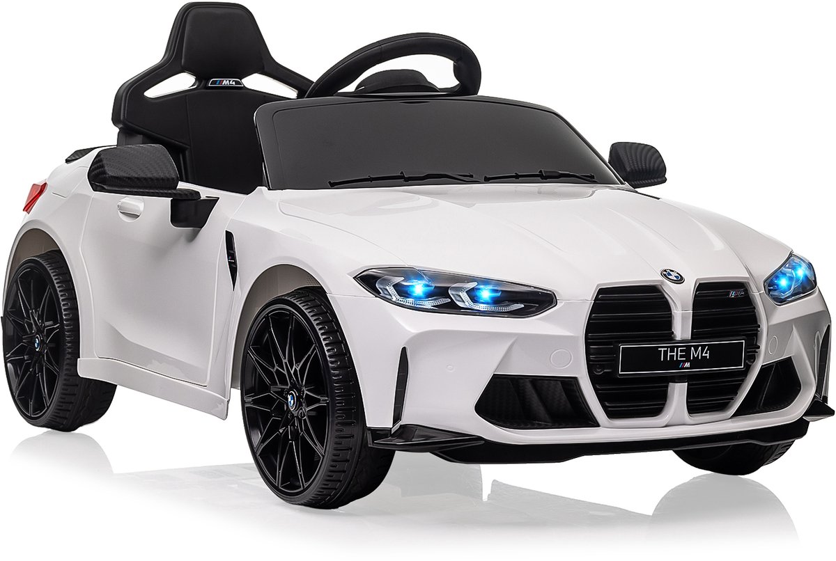 Elektrische Kinderauto BMW M4 Stijl 12V – Met Afstandsbediening, Vering, Stuurbevestiging, LED-Verlichting, Muziek & Softstart – Wit Accuvoertuig kopen online