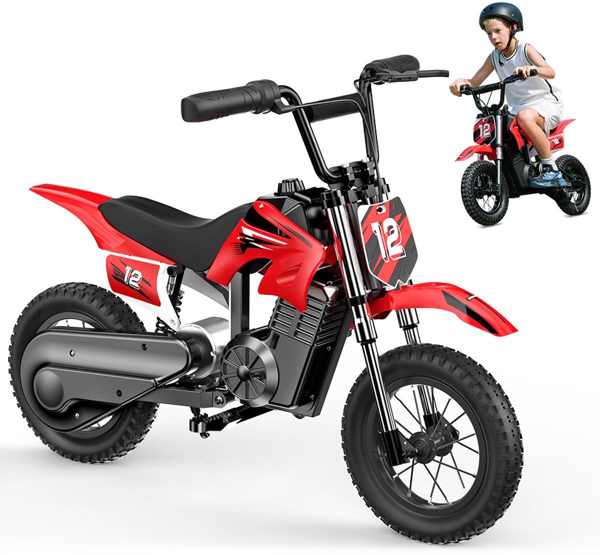 Elektrische kindermotor A12 - Rood - 12‘’ - 350W - 36V 5,2Ah - Maximaal draagvermogen 70 kg - Drie versnellingen - Bel - Actieradius 22 km - Geschikt voor alle terreinen Accuvoertuig kopen online