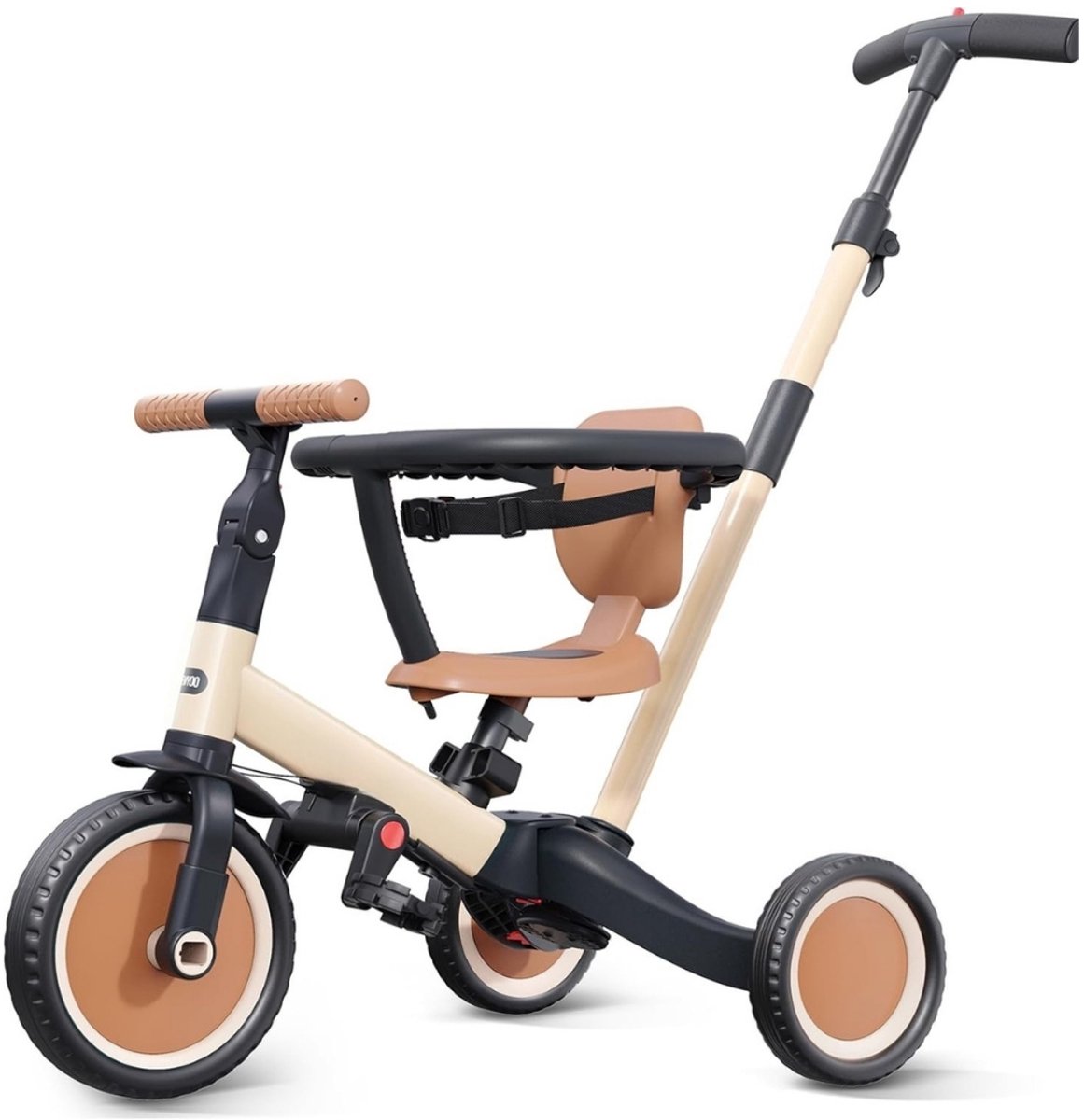 Fabono-Driewieler met Ouderduwstang 1-3 Jaar – 5-in-1 Peutefiets & Balansfiets – Met Rugleuning, Veiligheidsgordel en Verstelbaar Stuur – Khaki Driewieler kopen online