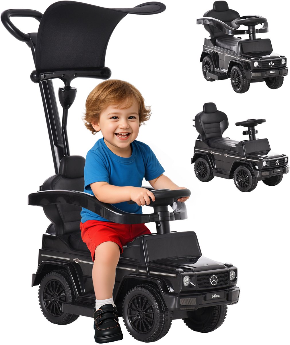 homcom loopauto met duwstang kunststof metaal 85 5l x 40 5b x 95h cm zwart