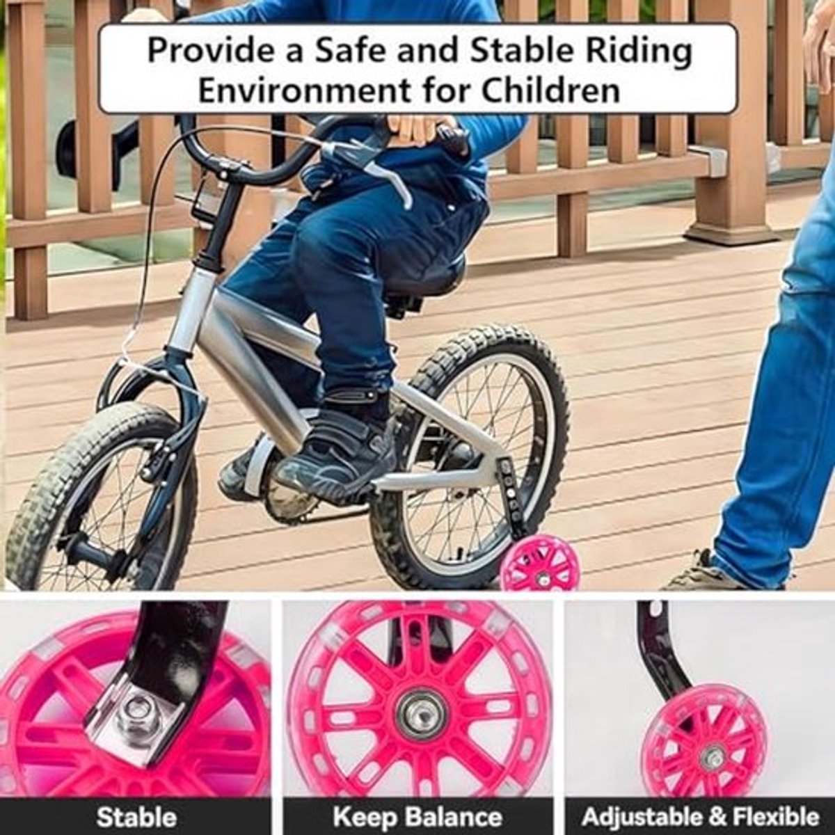 KARZO - Steunwielen voor kinderen, hulpwielen voor fietsen, stille flitswielen met verstelbare stabilisator kit voor kinderen 12 14 16 18 20 Inch Roze Kinderfiets kopen online