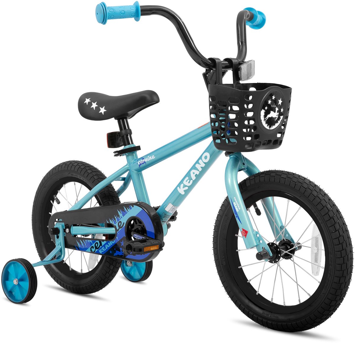 KEANO Cervine Stoere Kinderfiets - 14 Inch - Voor Jongens & Meisjes (2-4 Jaar) - BMX Stijl - Met Zijwieltjes & Mandje - Blauw Kinderfiets kopen online