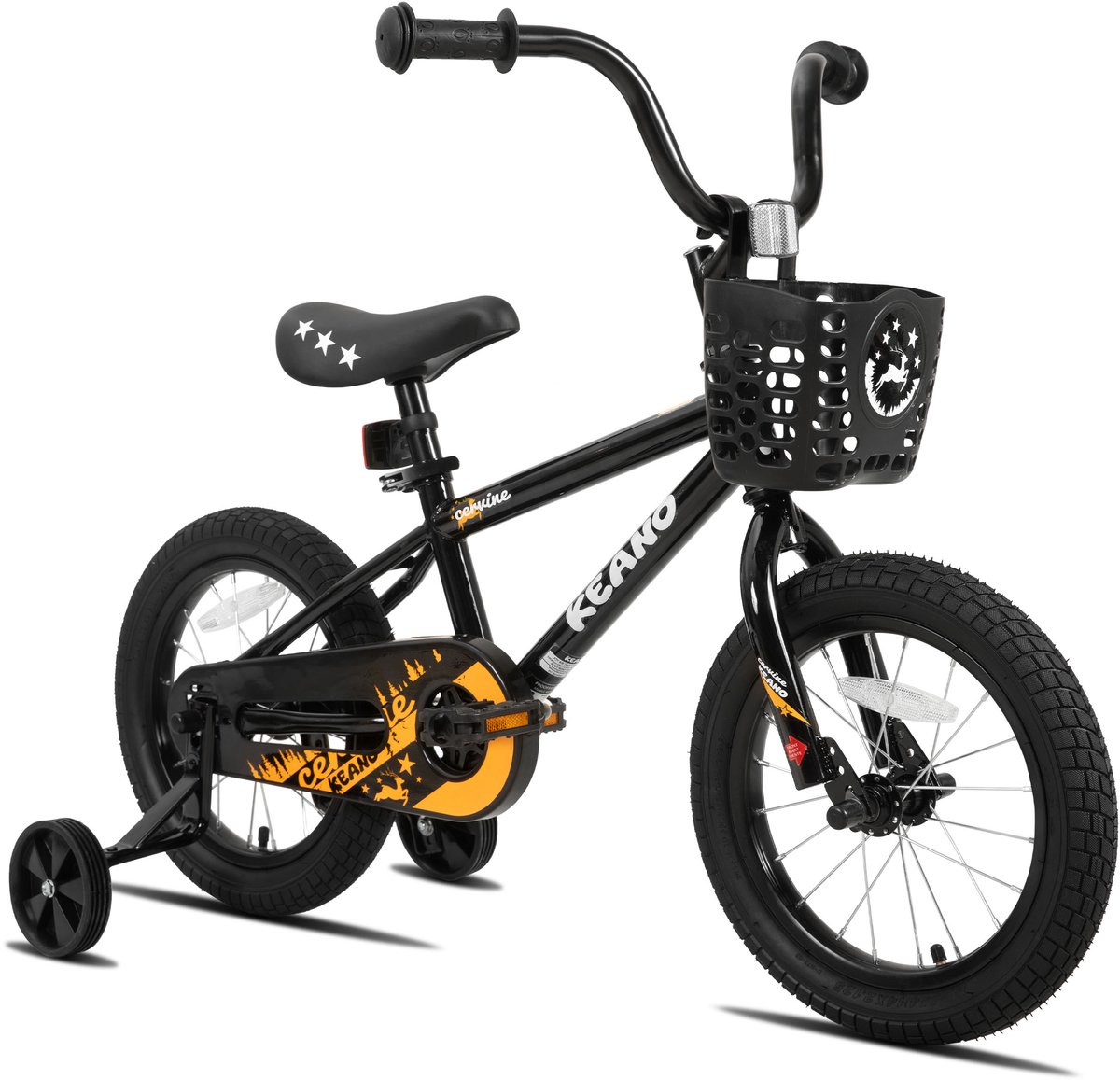 KEANO Cervine Stoere Kinderfiets - 16 Inch - Voor Jongens & Meisjes (4-7 Jaar) - BMX Stijl - Met Zijwieltjes & Mandje - Zwart Kinderfiets kopen online