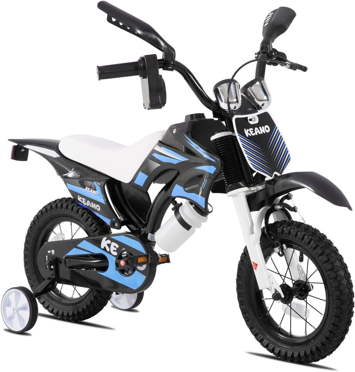 KEANO Motocross Stoere Kinderfiets - 12 Inch - Voor Jongens & Meisjes (2-4 jaar) - Met Zijwieltjes & Nummerbord - Blauw Kinderfiets kopen online