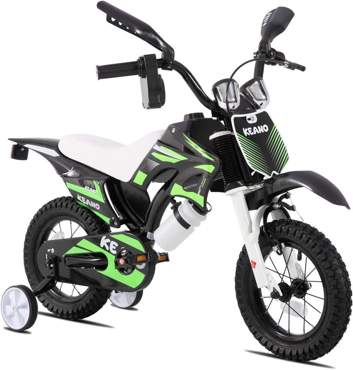 KEANO Motocross Stoere Kinderfiets - 12 Inch - Voor Jongens & Meisjes (2-4 jaar) - Met Zijwieltjes & Nummerbord - Groen Kinderfiets kopen online
