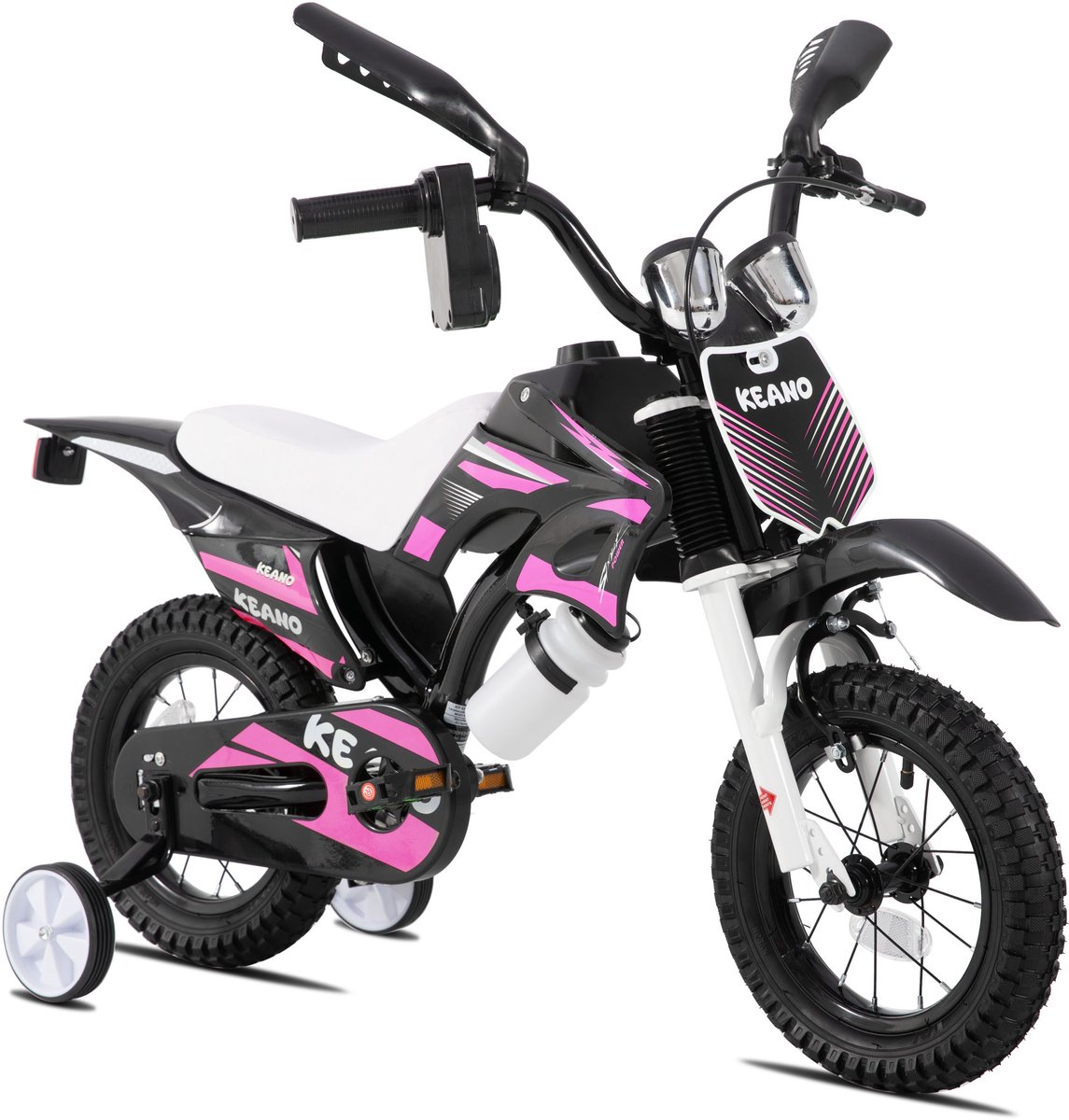 KEANO Motocross Stoere Kinderfiets - 12 Inch - Voor Jongens & Meisjes (2-4 jaar) - Met Zijwieltjes & Nummerbord - Roze Kinderfiets kopen online