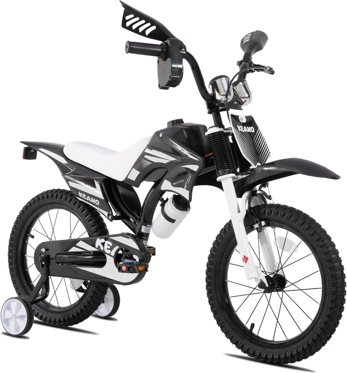 KEANO Motocross Stoere Kinderfiets - 16 Inch - Voor Jongens & Meisjes (4-7 jaar) - Met Zijwieltjes & Nummerbord - Zwart Kinderfiets kopen online