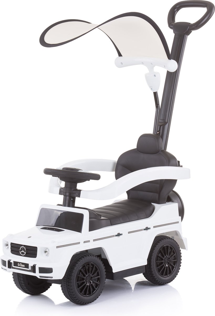 Loopauto Mercedes G350 wit, 3 in 1 met duwstang en luifel Loopauto kopen online