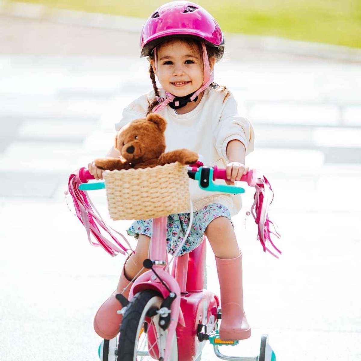 luchtslangen voor kinderfiets decoratieve fiets streamers stuurkwasten voor kinderen wimpelvlag voor kinderfiets roze rood