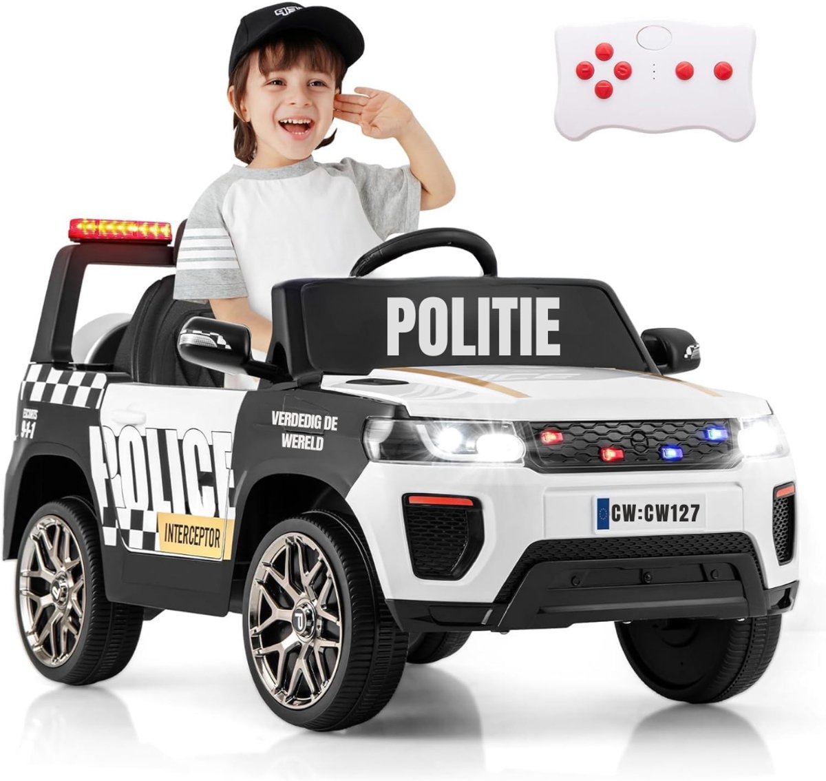 MIRA® Elektrische Auto voor Kinderen Accu - Elektrische Auto - Elektrische Kinderauto - Zwart/Wit - 103cm x 65cm x 56cm Accuvoertuig kopen online