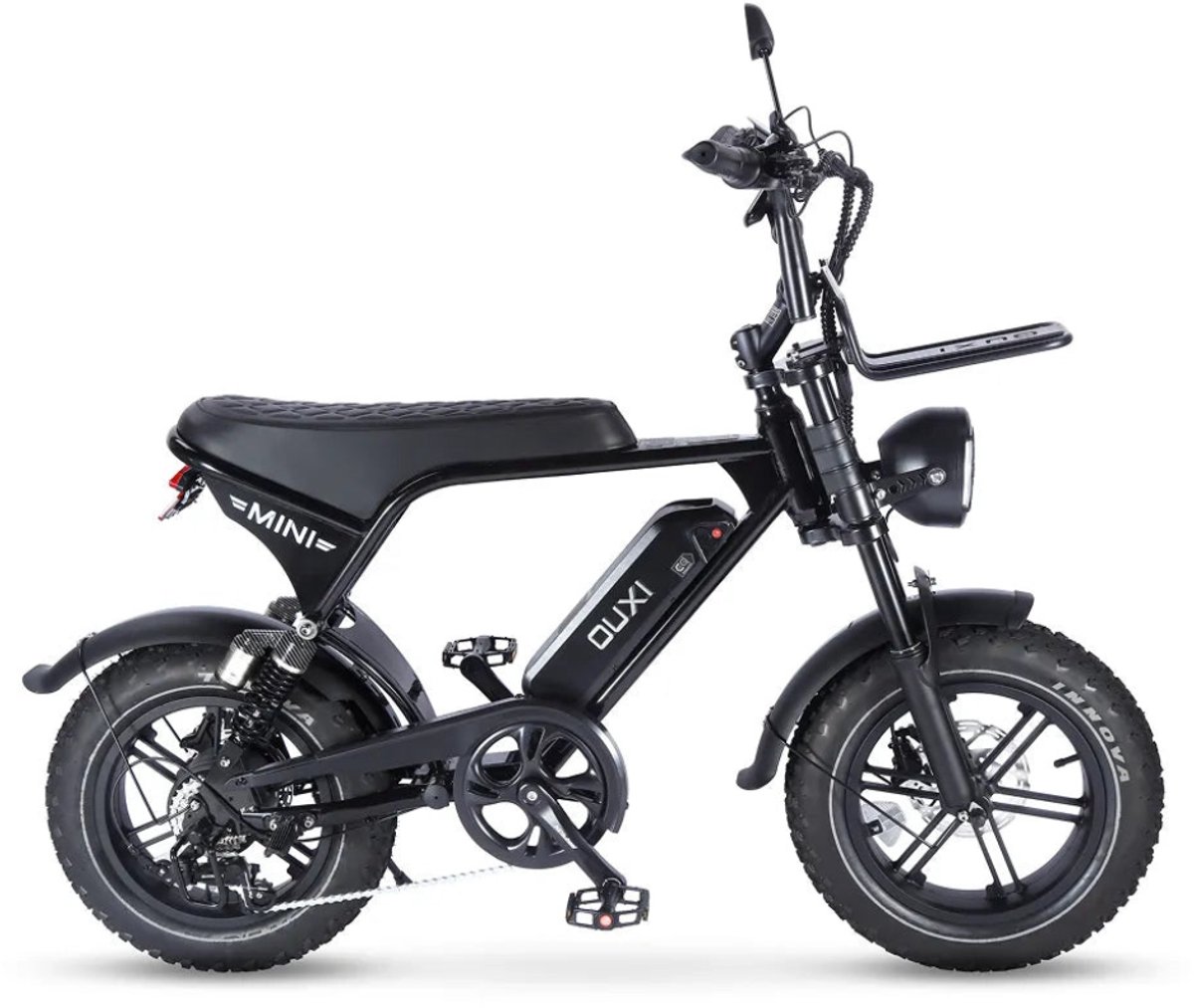 OUXI V8 Ultra Mini Elektrische Fatbike - Ingebouwd Alarmsysteem - Inclusief Voetsteuntjes - Inclusief Voorrekje -16 Inch - 250W Motor - 7 Versnellingen - 50 km Actieradius - Mechanische Schijfremmen - Zwart Fiets (elektrisch) kopen online