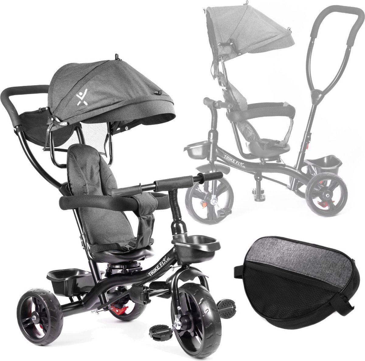 Playos® - Driewieler Duwfiets - Grijs - tot 50 kg - Draaibare Stoel - Trike Lite - Zonnescherm - 1 tot 5 jaar - Multifunctioneel - Kinderwagen - Tricycle - Fiets met Duwstang Driewieler kopen online