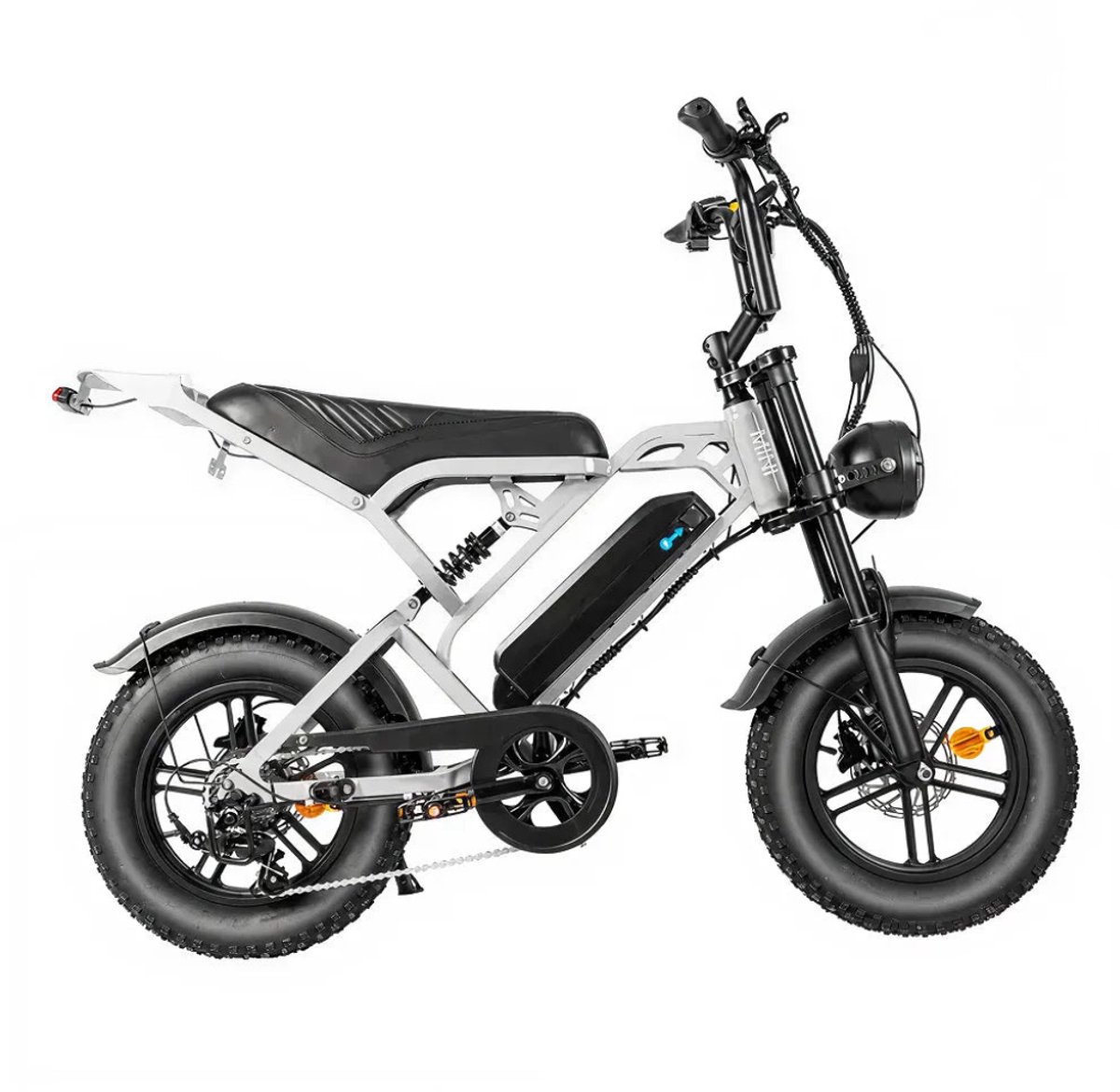 qmwheel v20 pro mini elektrische fatbike 16 inch 250w motor 7 versnellingen 40 km actieradius hydraulische schijfremmen lichtgrijs