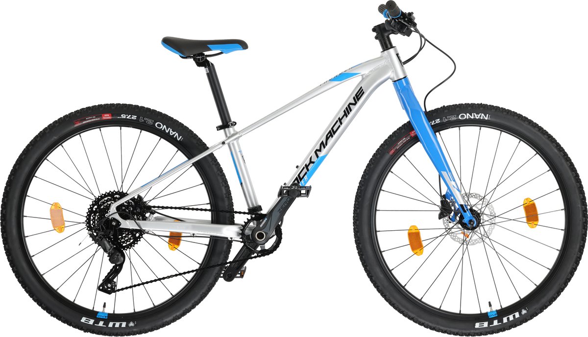 rock machine thunder hardtail mountainbike 27 inch xs 35 cm junior 9v hydraulische schijfrem zilver blauw