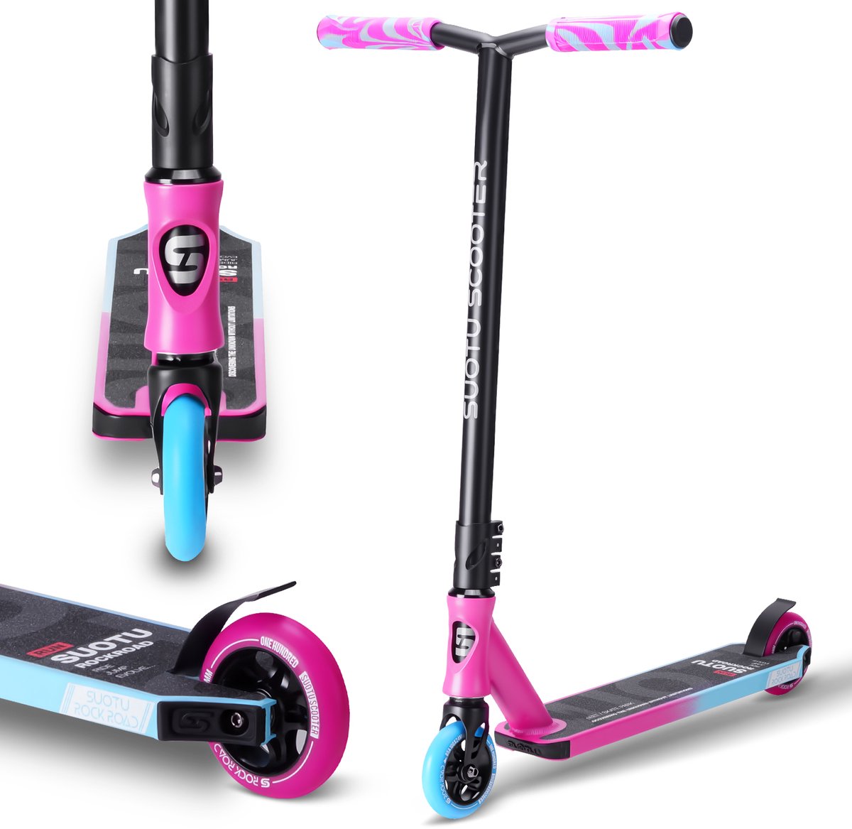 Suotu Stuntstep - Step - Kinderstep - Silent axle - Speelgoed Jongens/Meisjes - Maximale stuurhoogte: 78 cm - Aluminium -Blauw/Roze Step kopen online