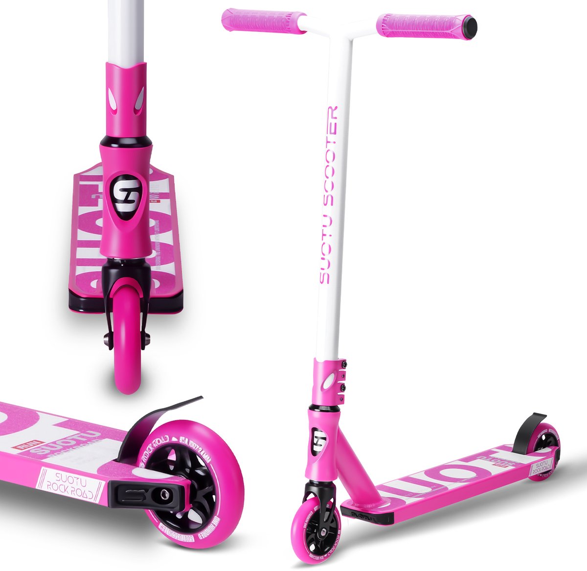 Suotu Stuntstep - Step - Kinderstep - Silent axle - Speelgoed Jongens/Meisjes - Maximale stuurhoogte: 78 cm - Aluminium - Wit/Roze Step kopen online