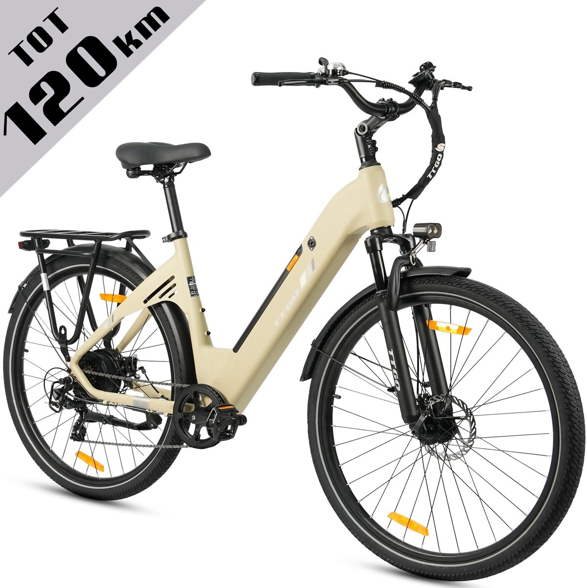 ttgo elektrische fiets c3 se 28 inch e bike stadsfiets 18ah accu tot 120 km bereik shimano 7 speed aluminium frame geel
